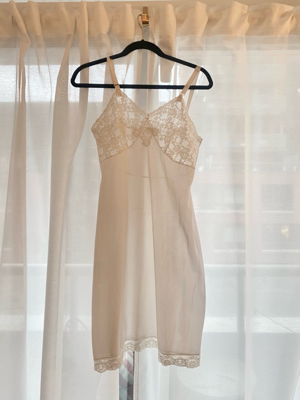 Delicate Lace Trim Ivory Slip Dress